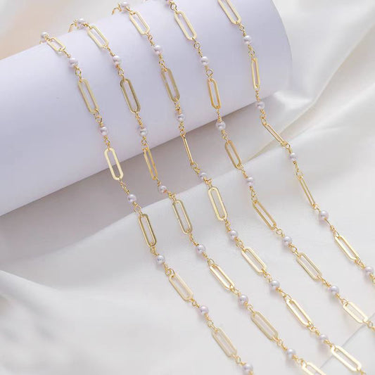 [WG1168] 1M 14k gold plated rectangular & pearl chain  for jewelry diy