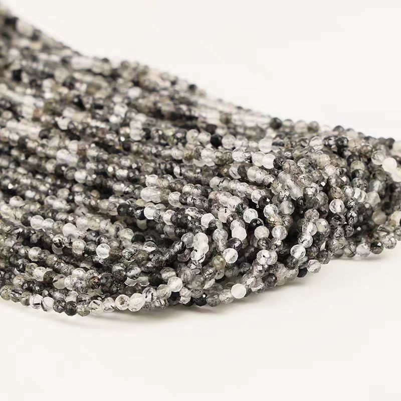 [WG1104] Natural Black Quartz Rutiliated facted 1 string for Jewelry diy