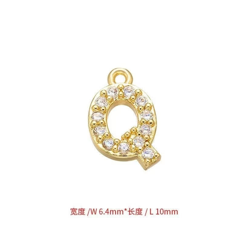 [WG1159] Letter spacer charm pendant with white zircon silver or gold for jewelry diy