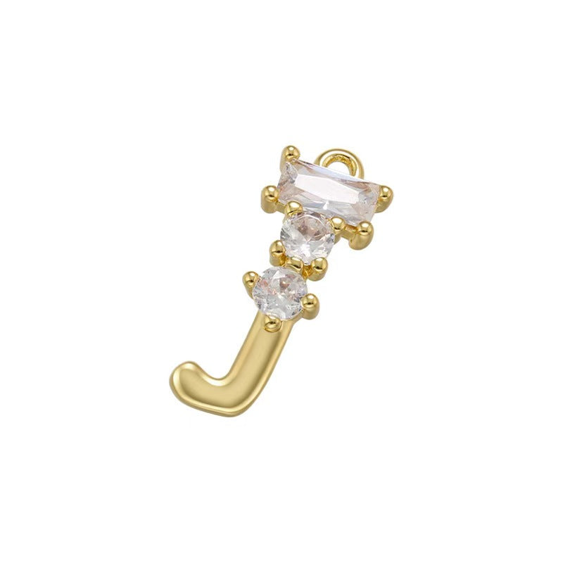 [WG1158] Letter spacer charm pendant with white zircon for jewelry diy