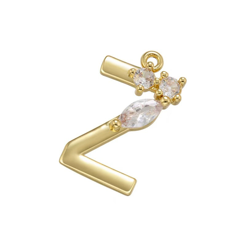 [WG1158] Letter spacer charm pendant with white zircon for jewelry diy