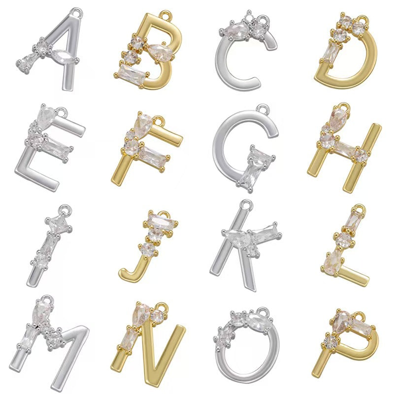 [WG1158] Letter spacer charm pendant with white zircon for jewelry diy