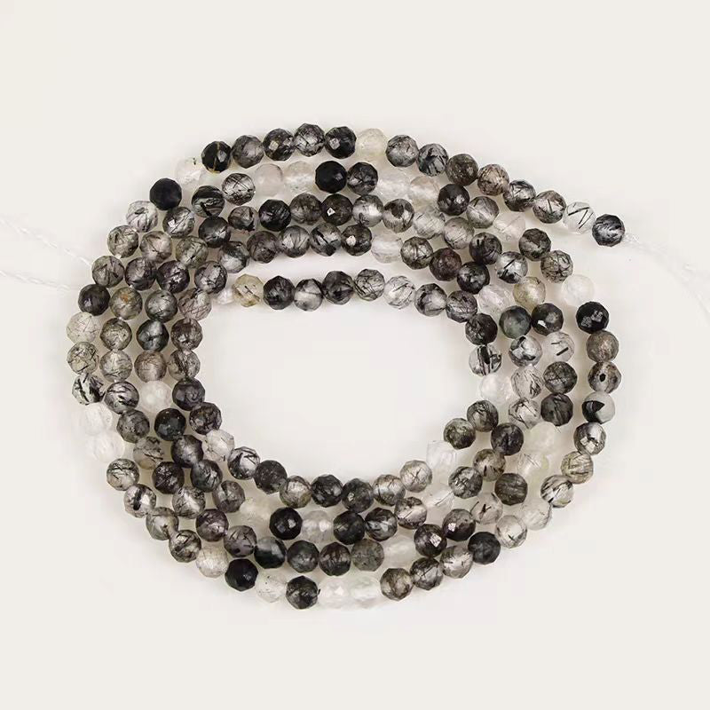 [WG1104] Natural Black Quartz Rutiliated facted 1 string for Jewelry diy