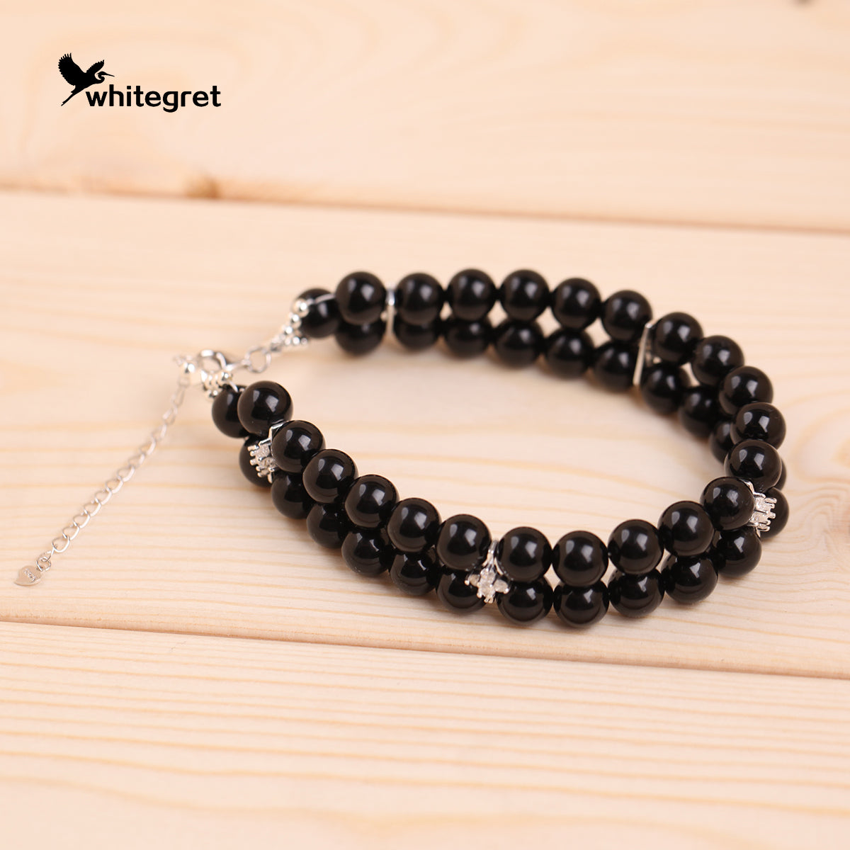 [WG0130] Natural Black Toumaline & Sivler925 double rows Bracelet