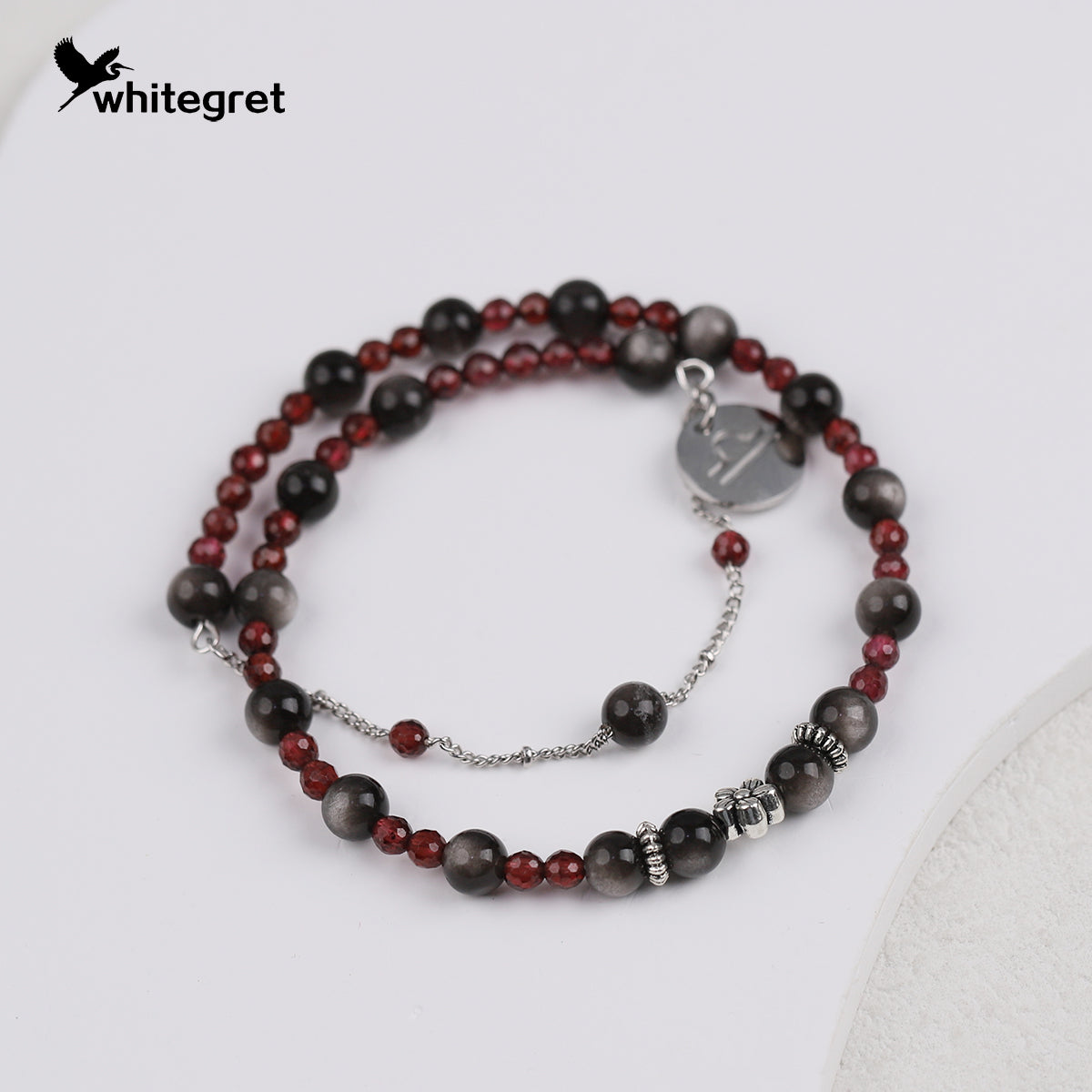 [WG0220] Natural Obsidian & Garnet Libra Bracelet