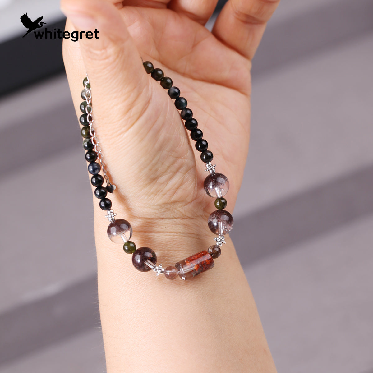 [WG0136] High Quality Phantom Quartz & Toumaline & silver925 Bracelet