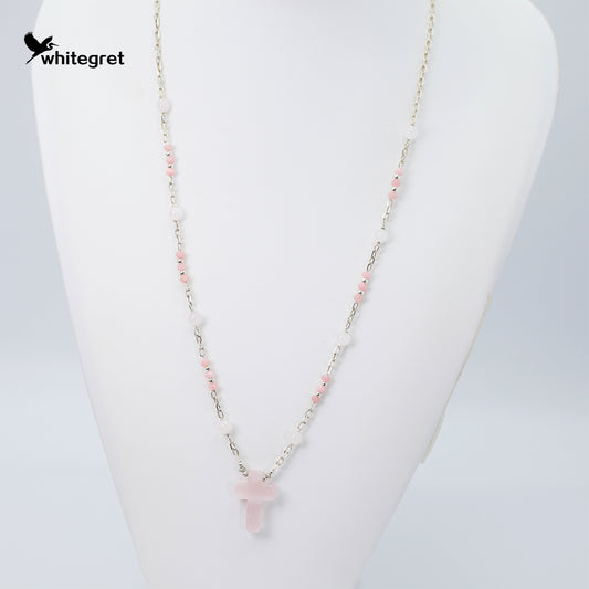 [WG0165]  Rose Quartz Crystal & Silver925 Necklace