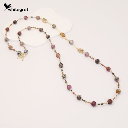 [WG0056] Natural Crystal Cobalt calcite & Alashan Agate Necklace new original handmade design sweater chain 2024 valent fashion diy bracelet Birthday Daily girl gifts