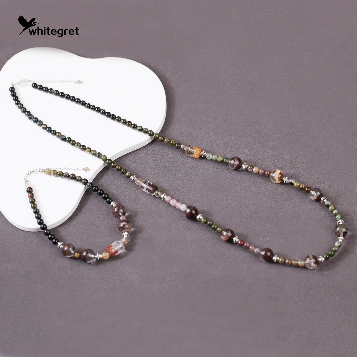 [WG0139] High Quality Natural Crystal Phantom Quart &Toumaline&silver925 Necklace and Bracelet  sets