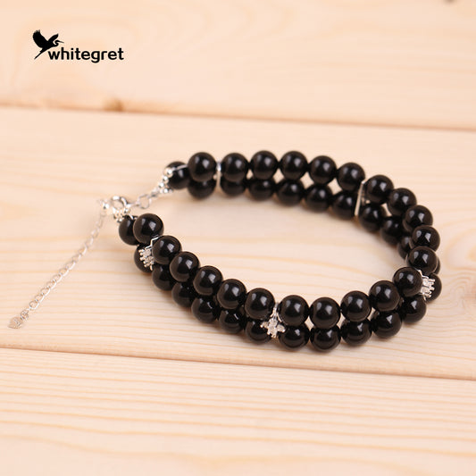 [WG0130] Natural Black Toumaline & Sivler925 double rows Bracelet