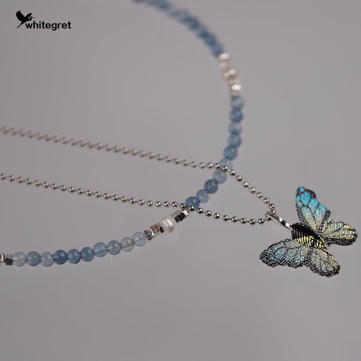 [WG0216] Aquamarine & Silver925 Necklace Bracelet Set