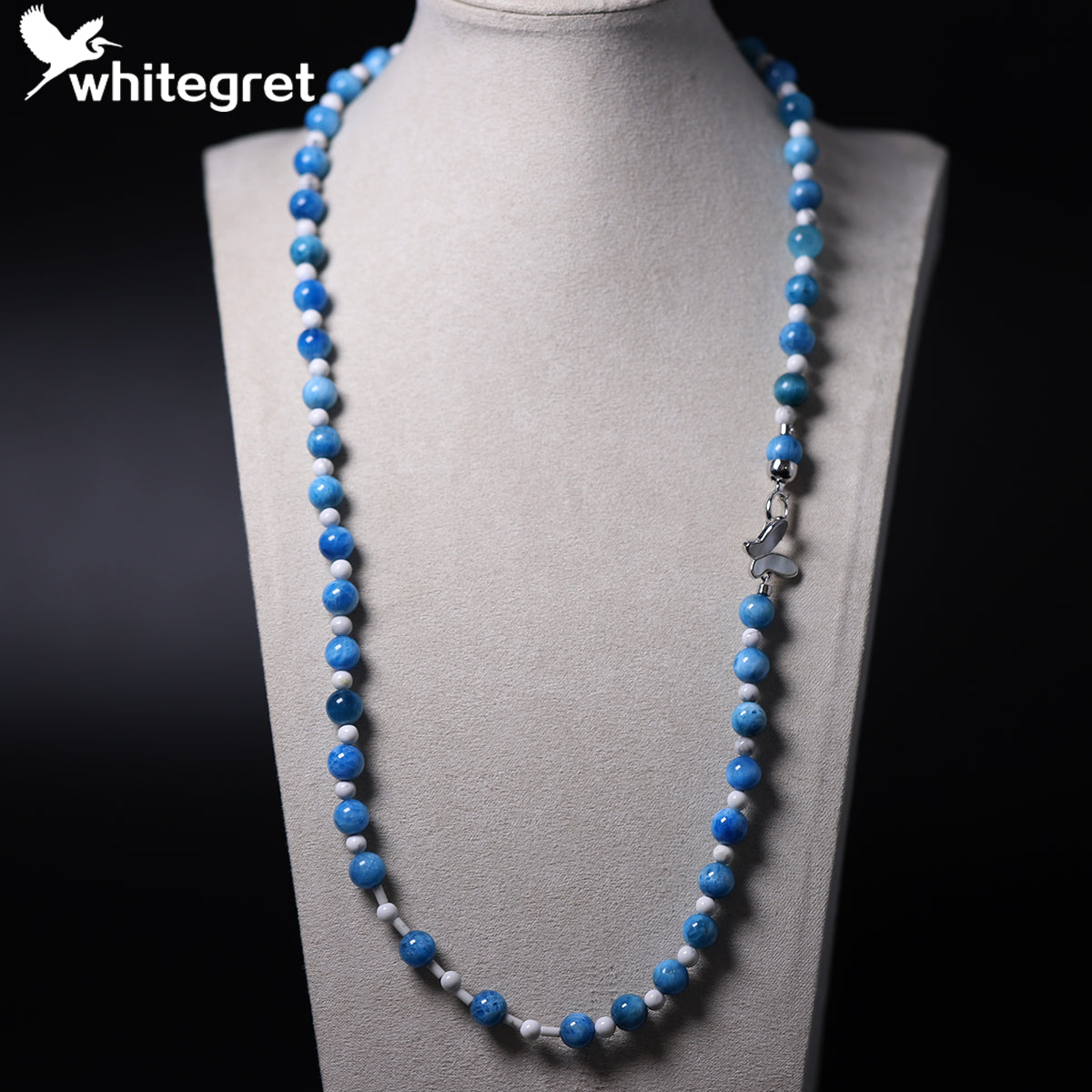 [WG0190]  Blue Apatite & magnesite necklace