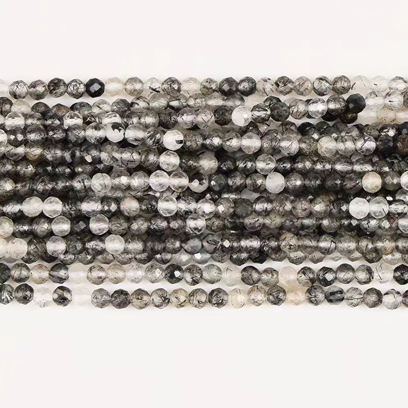 [WG1104] Natural Black Quartz Rutiliated facted 1 string for Jewelry diy