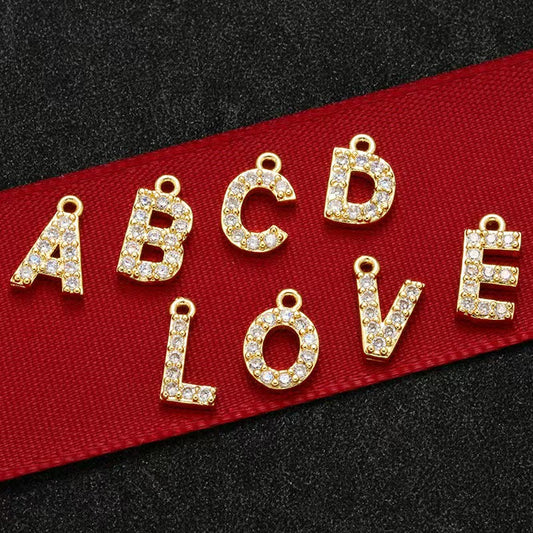 [WG1159] Letter spacer charm pendant with white zircon silver or gold for jewelry diy