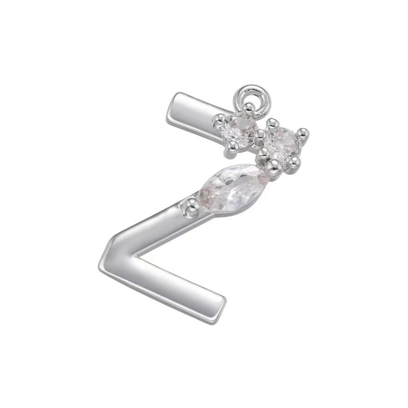 [WG1158] Letter spacer charm pendant with white zircon for jewelry diy