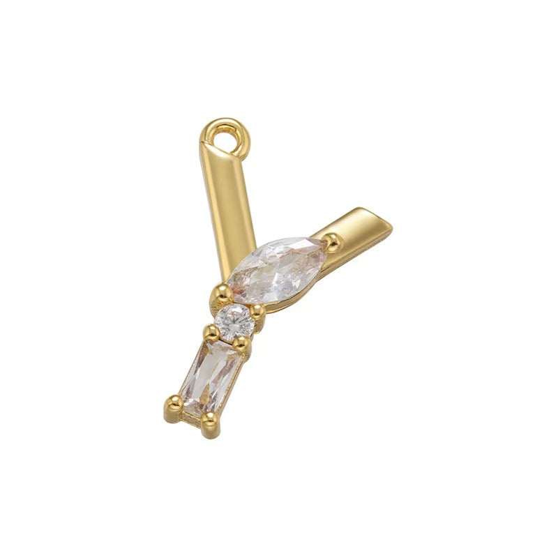[WG1158] Letter spacer charm pendant with white zircon for jewelry diy