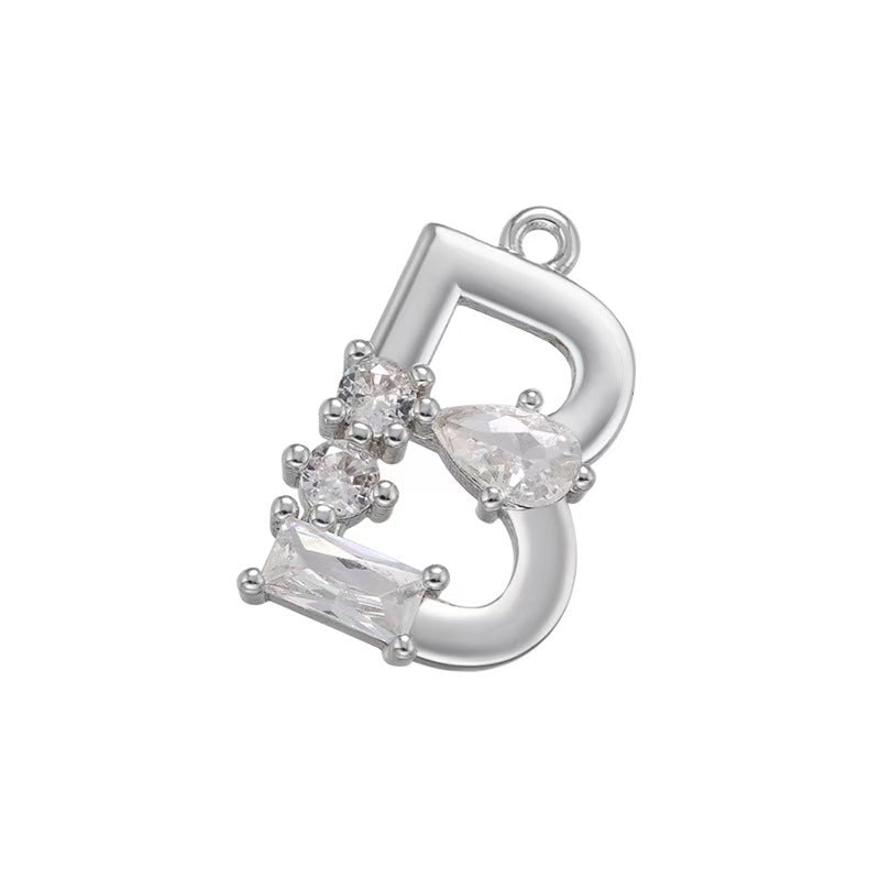 [WG1158] Letter spacer charm pendant with white zircon for jewelry diy