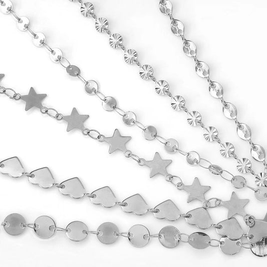 WG1026  Heart Star  Sun flower Coffee bean Round disk chain-Vacuum Plating Waterproof Stainless steel chain