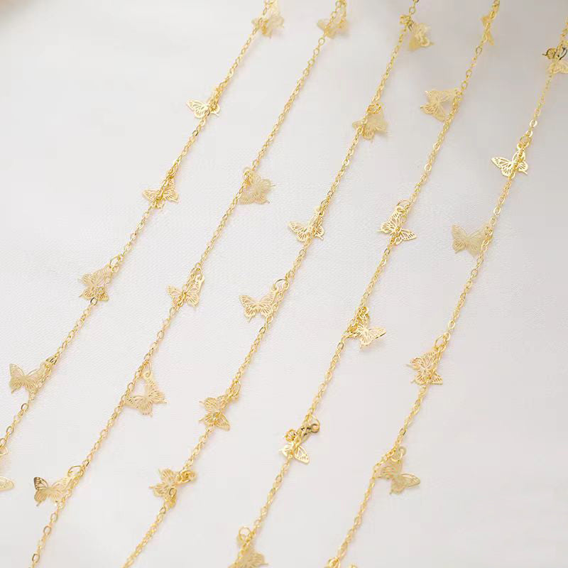 [WG1141] 1M 14K Gold Plated O Chain with butterfly-Vacuum Plating waterproof Jewelry DIY Chain