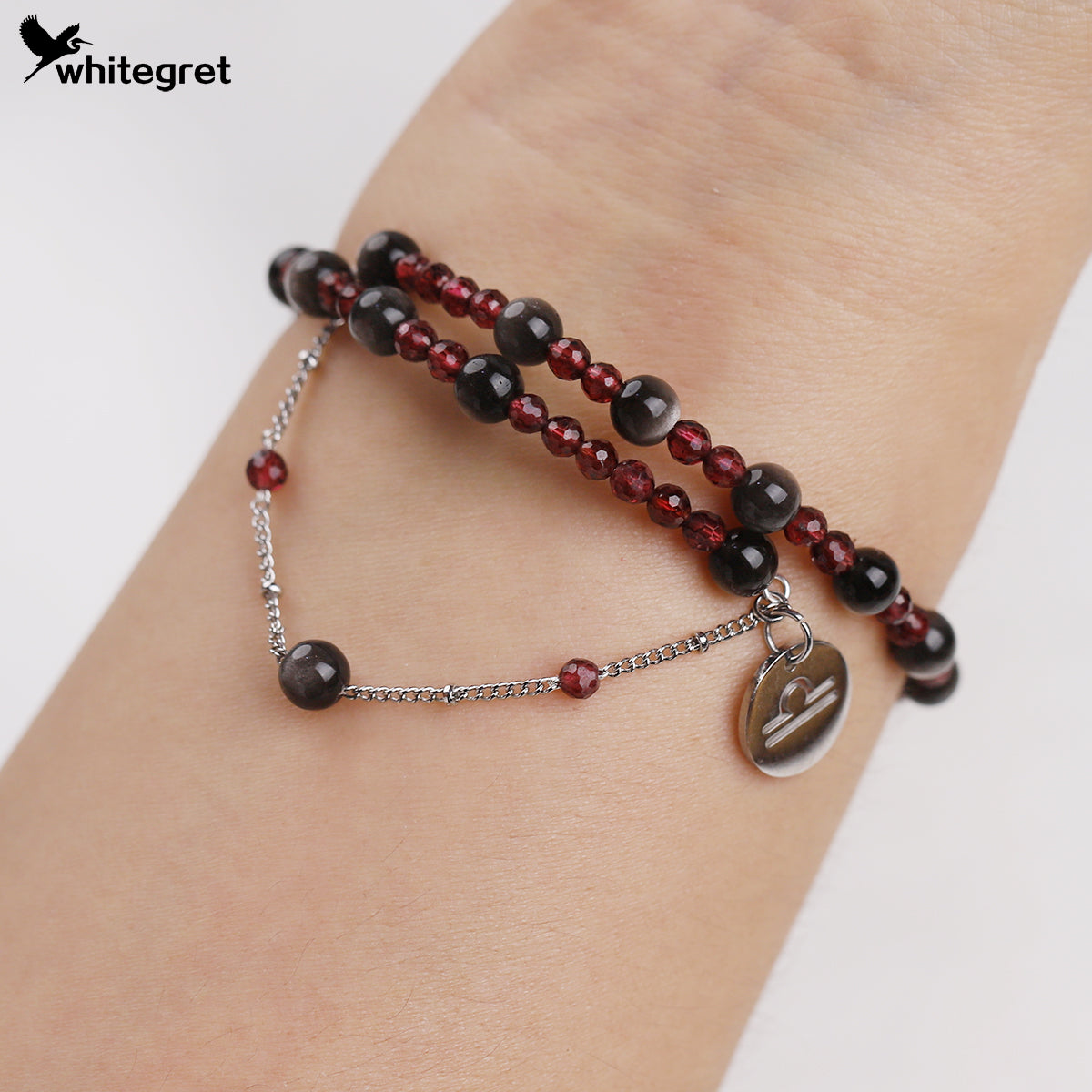 [WG0220] Natural Obsidian & Garnet Libra Bracelet
