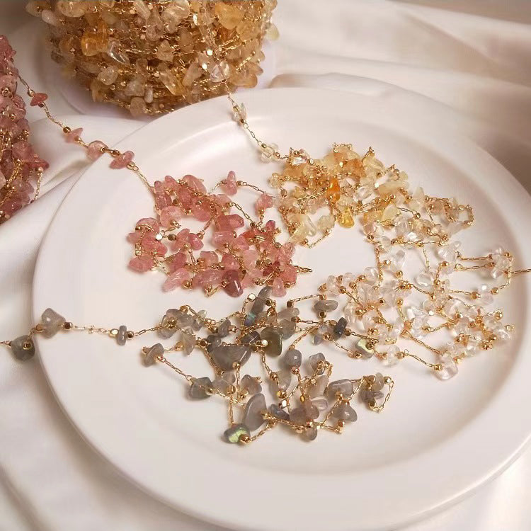 WG1004  Natural Crystal chips and 14K Gold plated Handmade diy Chain