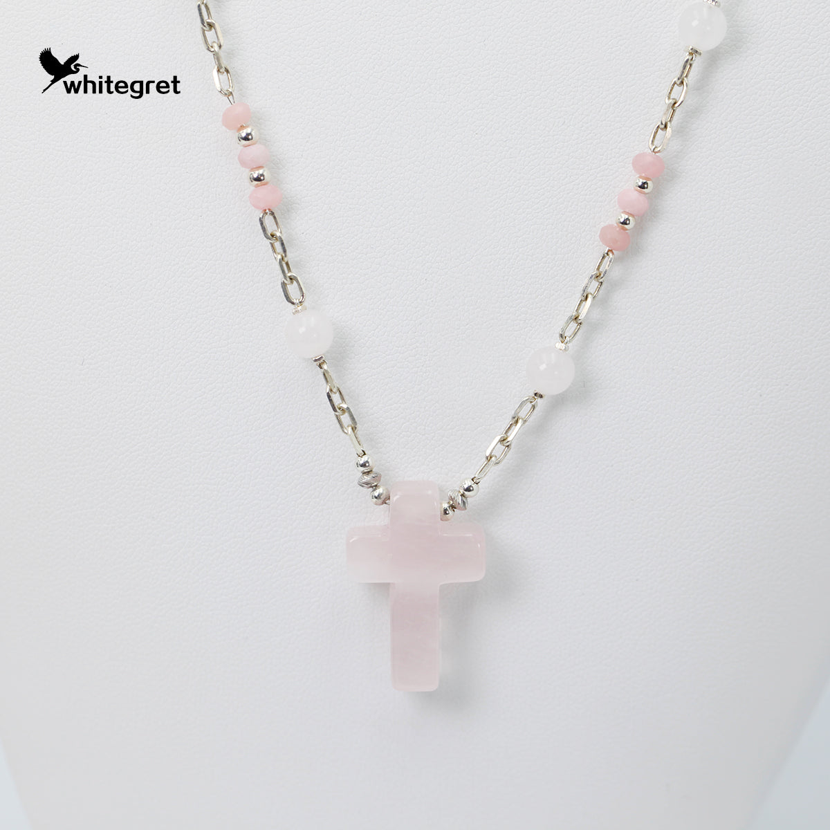 [WG0165]  Rose Quartz Crystal & Silver925 Necklace