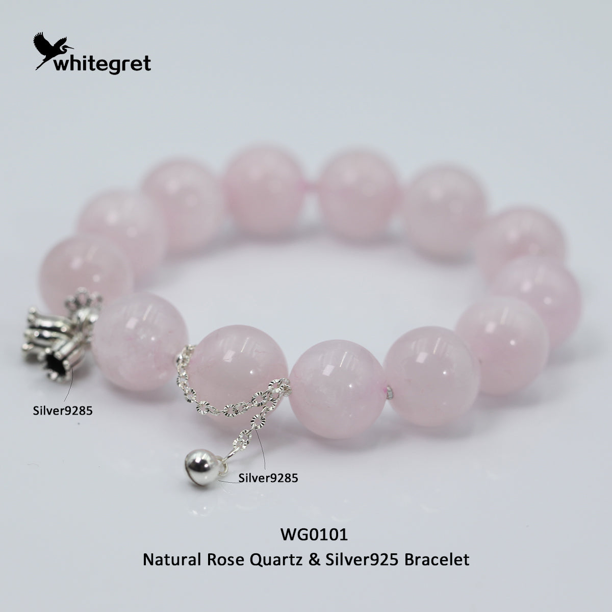 [WG0101] Natural Crystal Rose Quartz & Sivler925 Bracelet 14㎜+ new jewelry handmade diy original design girl wowen Birthday Daily gifts -PROTECTION-LOVE