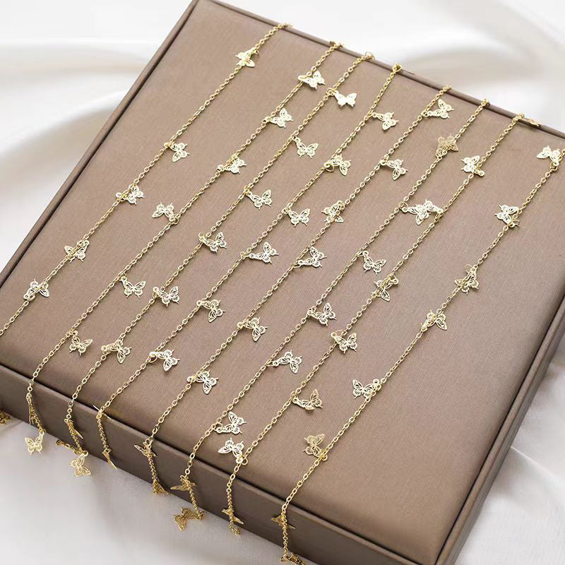 [WG1141] 1M 14K Gold Plated O Chain with butterfly-Vacuum Plating waterproof Jewelry DIY Chain