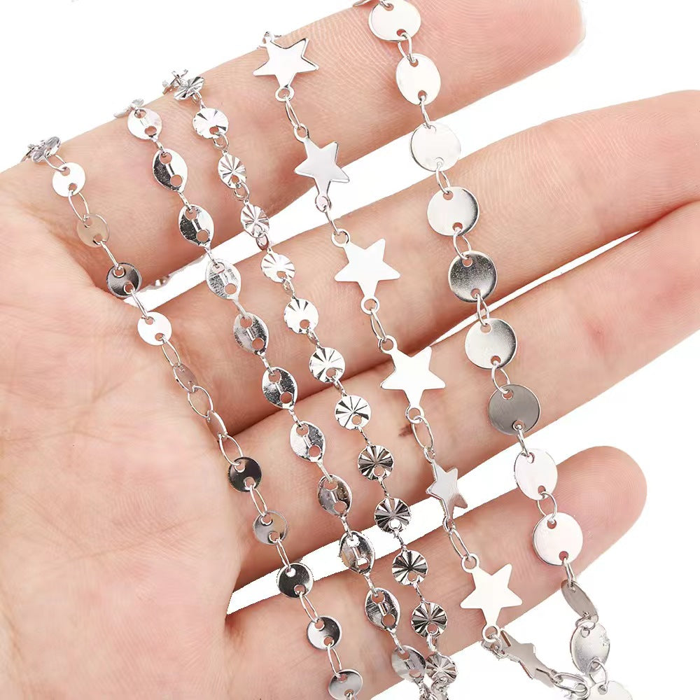 WG1026  Heart Star  Sun flower Coffee bean Round disk chain-Vacuum Plating Waterproof Stainless steel chain