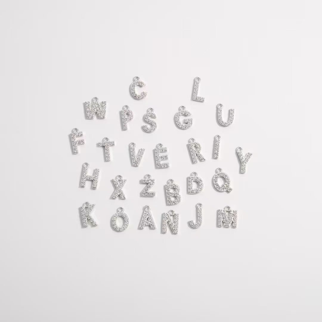 [WG1159] Letter spacer charm pendant with white zircon silver or gold for jewelry diy