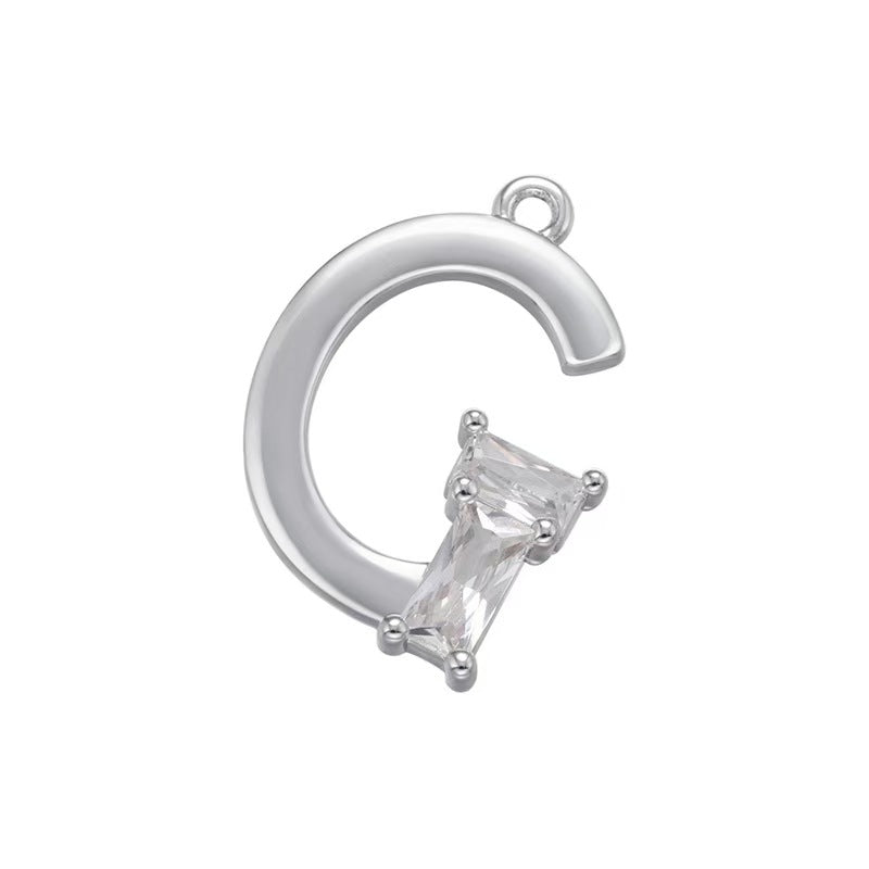 [WG1158] Letter spacer charm pendant with white zircon for jewelry diy