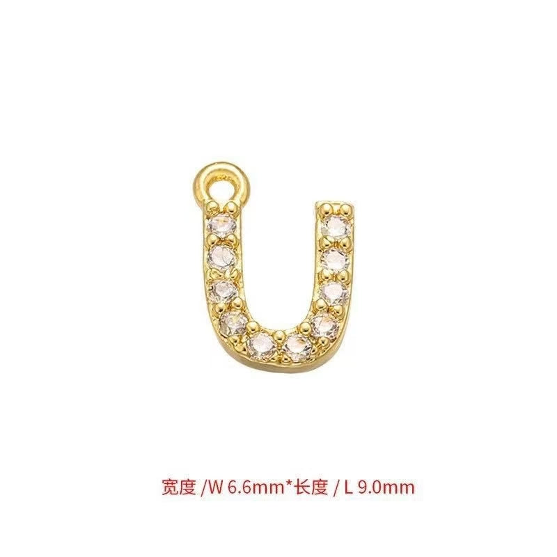 [WG1159] Letter spacer charm pendant with white zircon silver or gold for jewelry diy