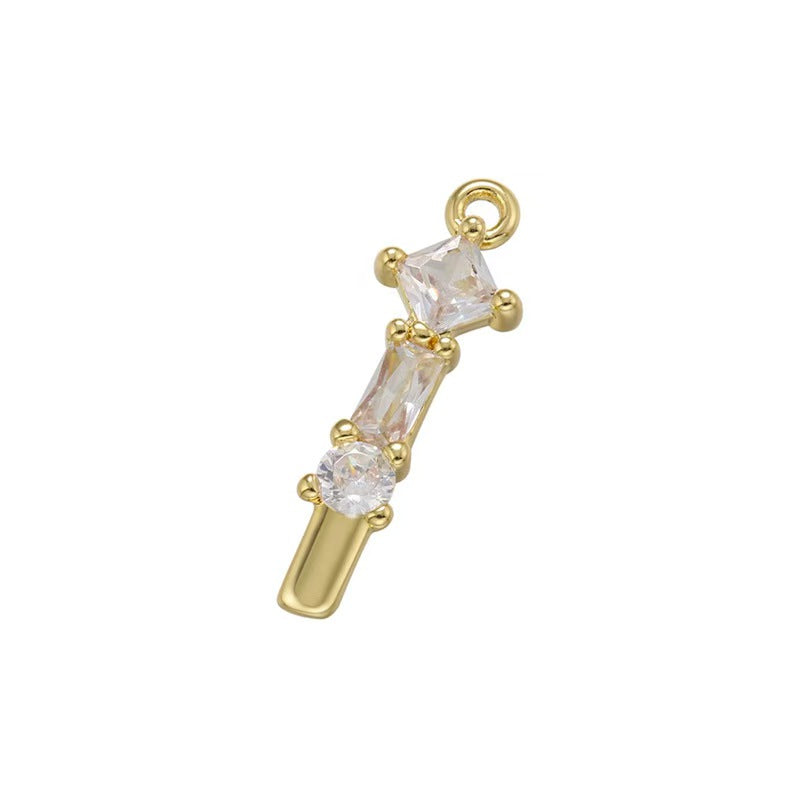 [WG1158] Letter spacer charm pendant with white zircon for jewelry diy