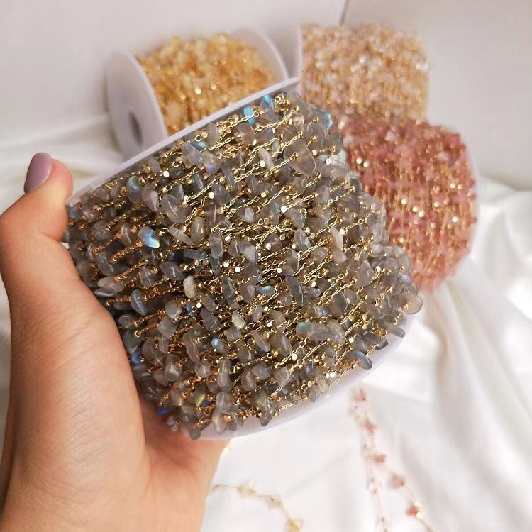 WG1004  Natural Crystal chips and 14K Gold plated Handmade diy Chain