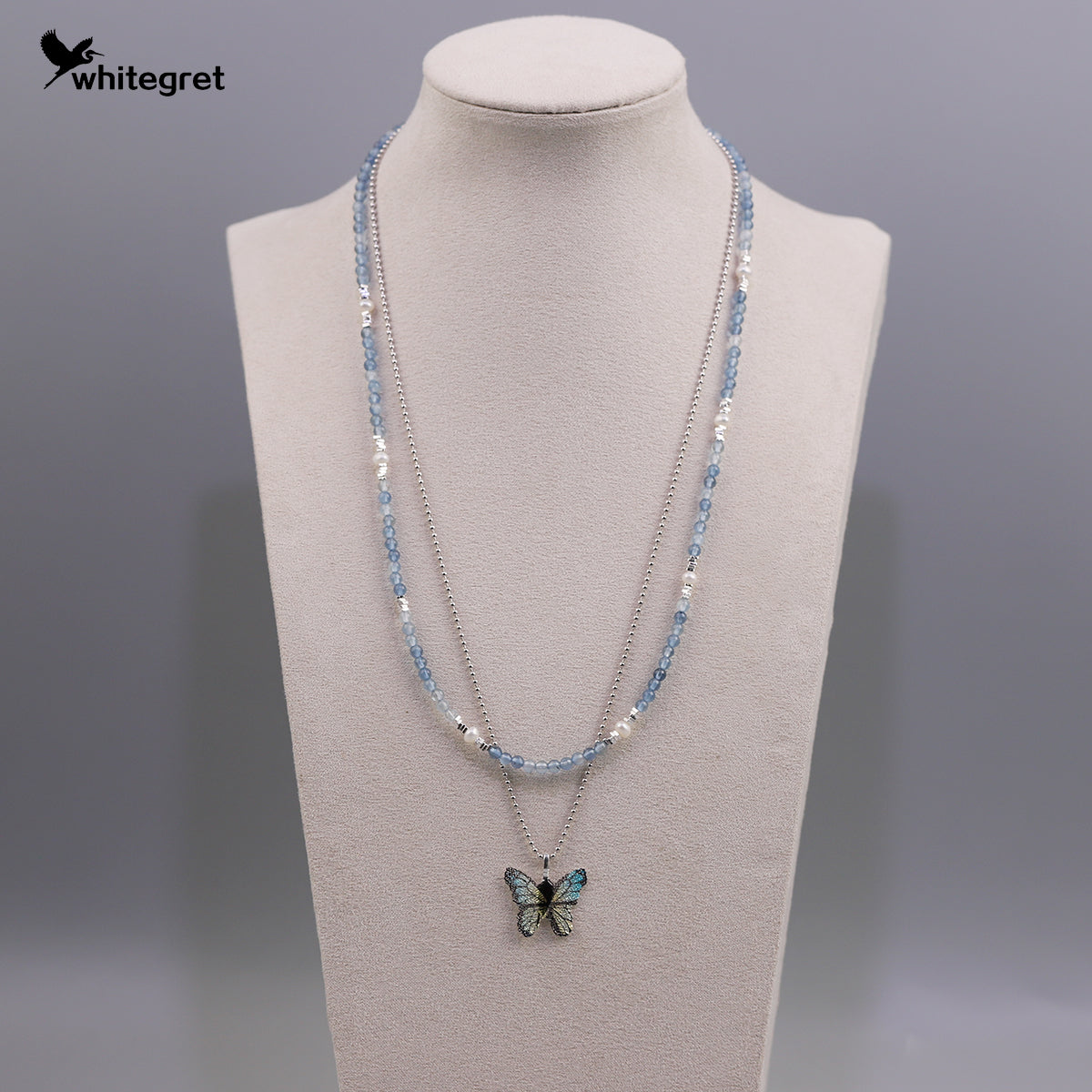 [WG0216] Aquamarine & Silver925 Necklace Bracelet Set