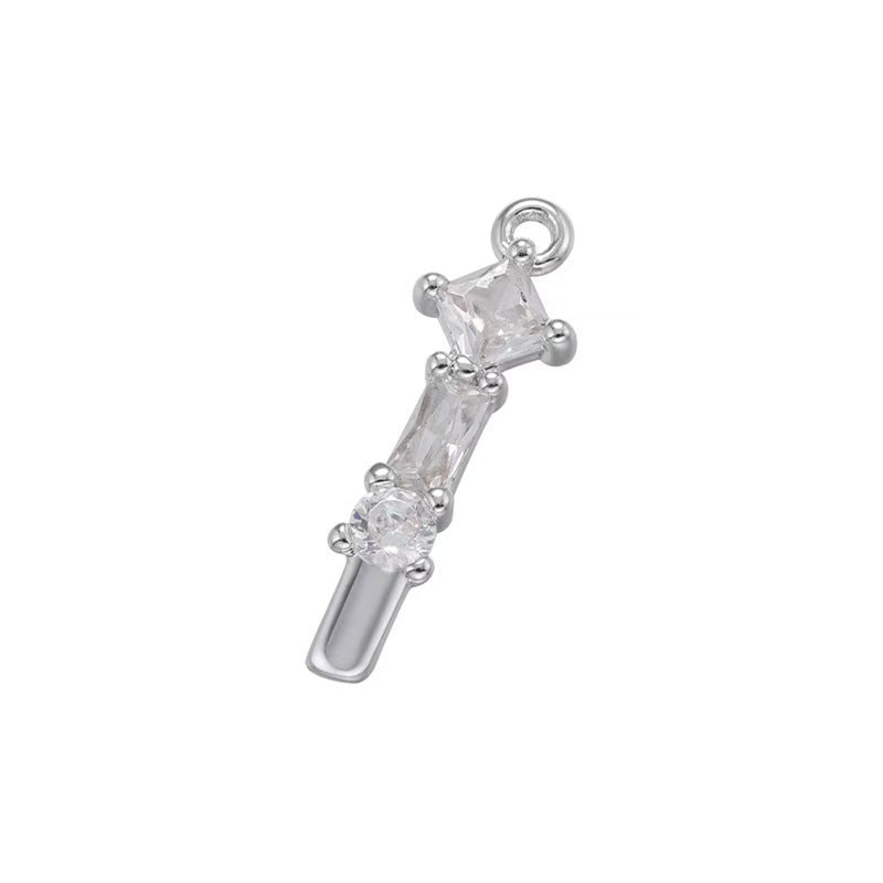 [WG1158] Letter spacer charm pendant with white zircon for jewelry diy