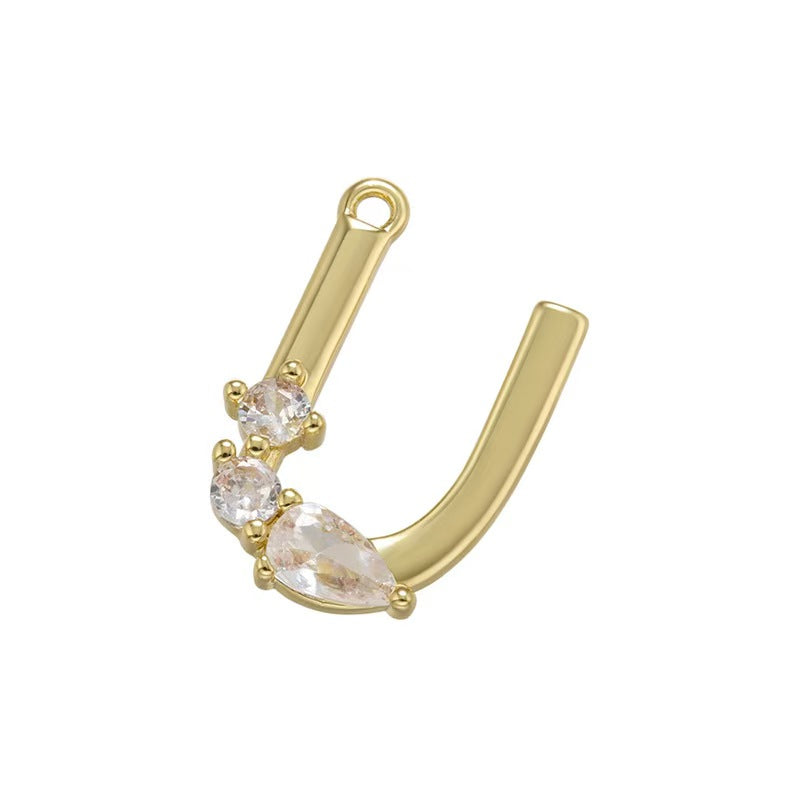 [WG1158] Letter spacer charm pendant with white zircon for jewelry diy