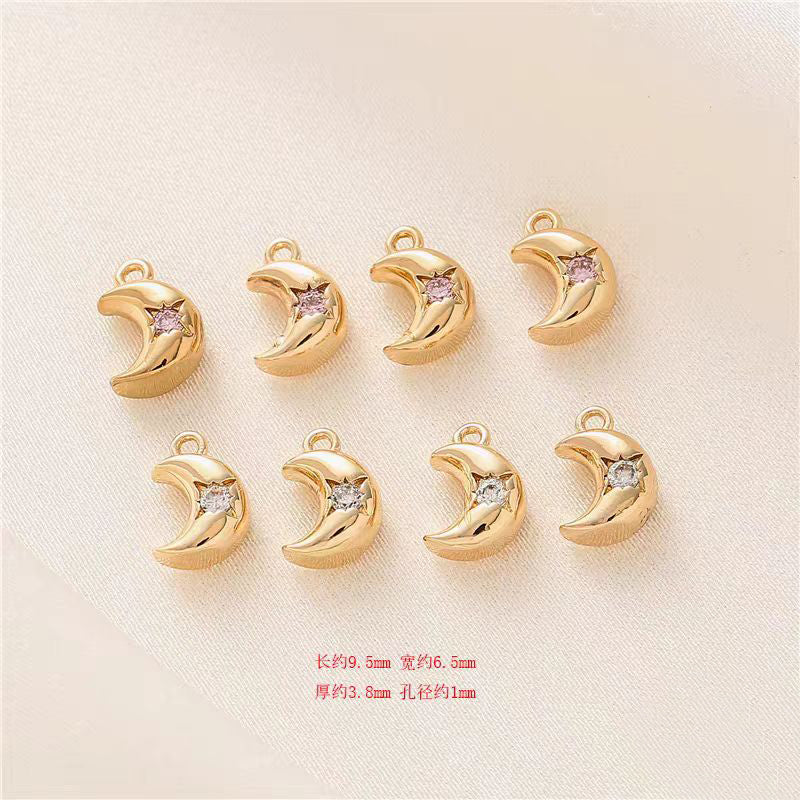 [WG1150] 1pcs/pack Moon Spacer Charm Pendant with white zircon or pink zircon