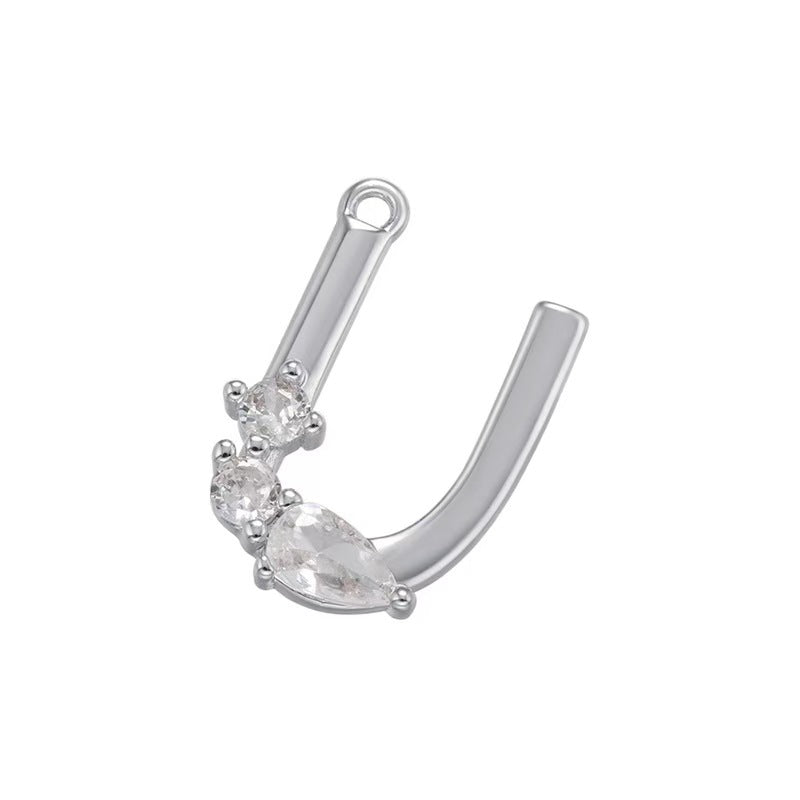 [WG1158] Letter spacer charm pendant with white zircon for jewelry diy