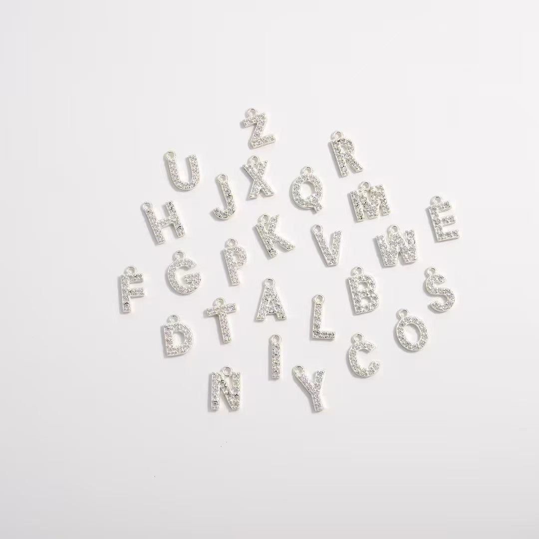 [WG1159] Letter spacer charm pendant with white zircon silver or gold for jewelry diy
