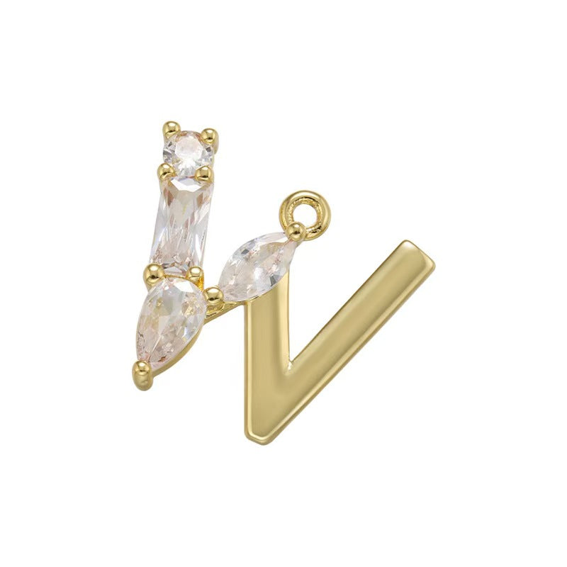 [WG1158] Letter spacer charm pendant with white zircon for jewelry diy