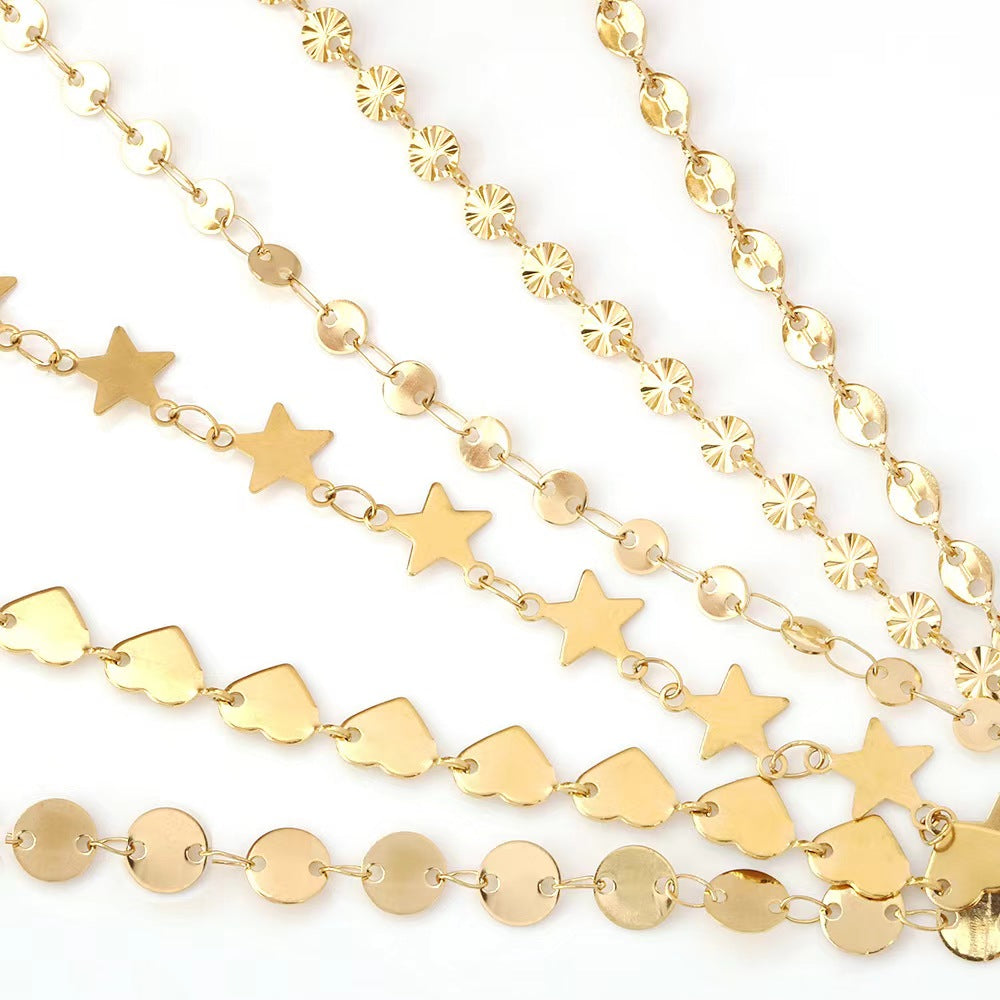 WG1026  Heart Star  Sun flower Coffee bean Round disk chain-Vacuum Plating Waterproof Stainless steel chain