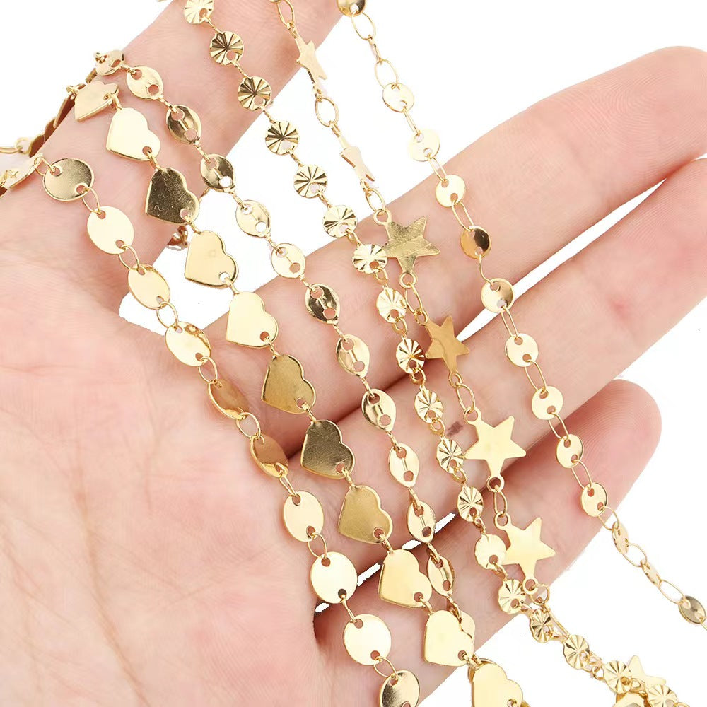 WG1026  Heart Star  Sun flower Coffee bean Round disk chain-Vacuum Plating Waterproof Stainless steel chain
