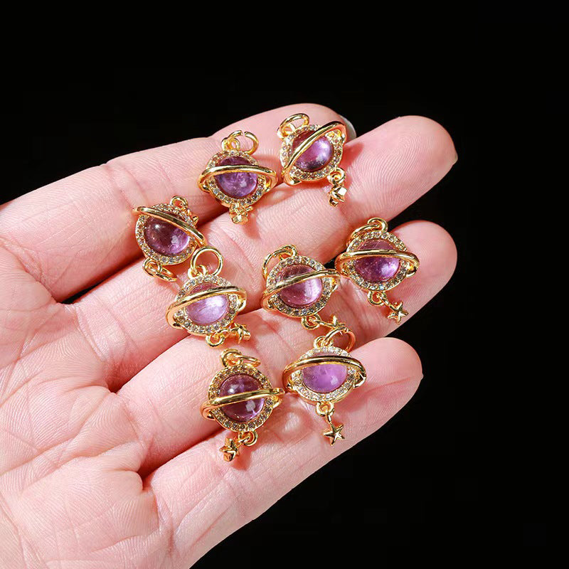 WG1072  Natural Amethyst Planet Pendant-diy charms
