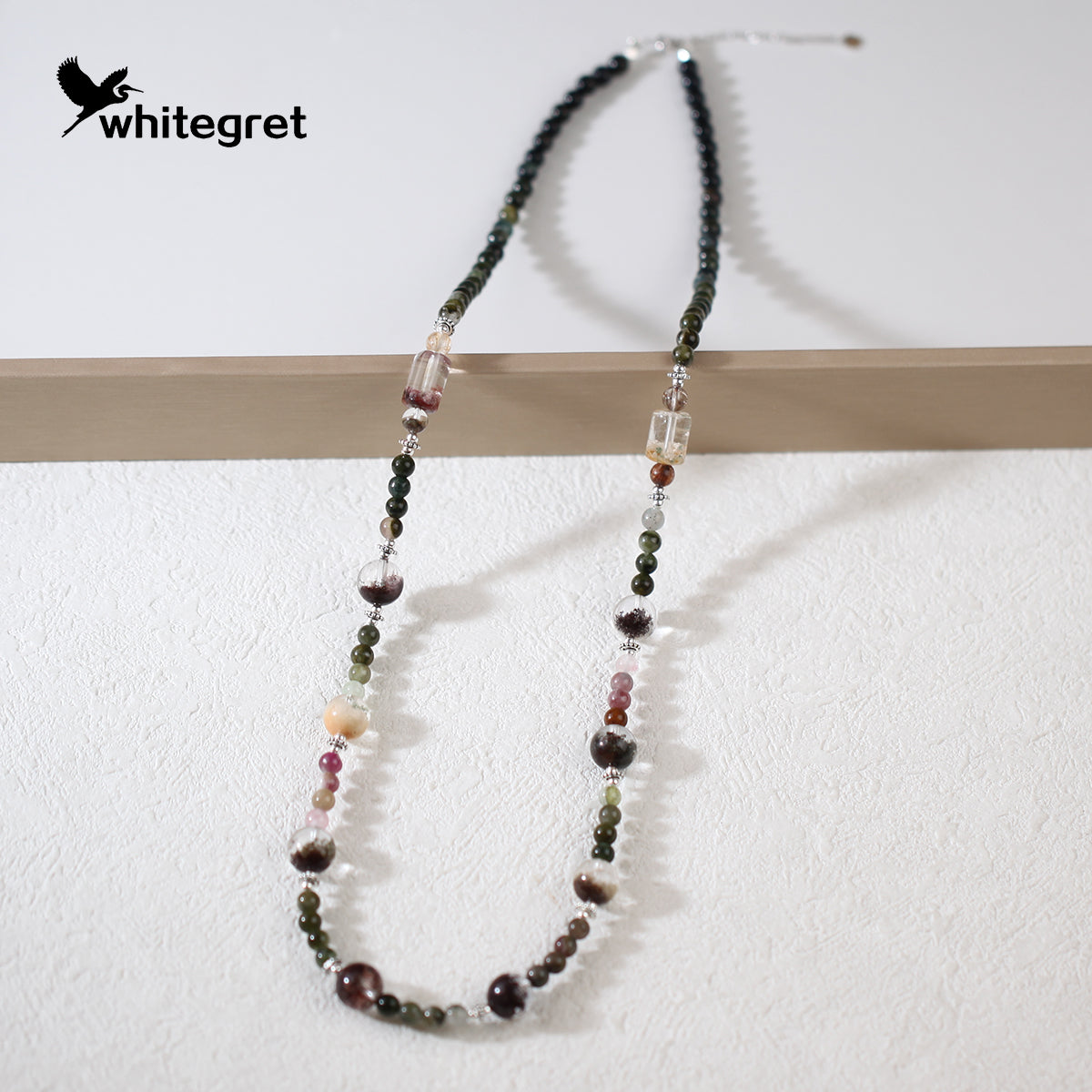 [WG0135] High Quality Natural Crystal Phantom Quartz & Toumaline & silver925 Necklace