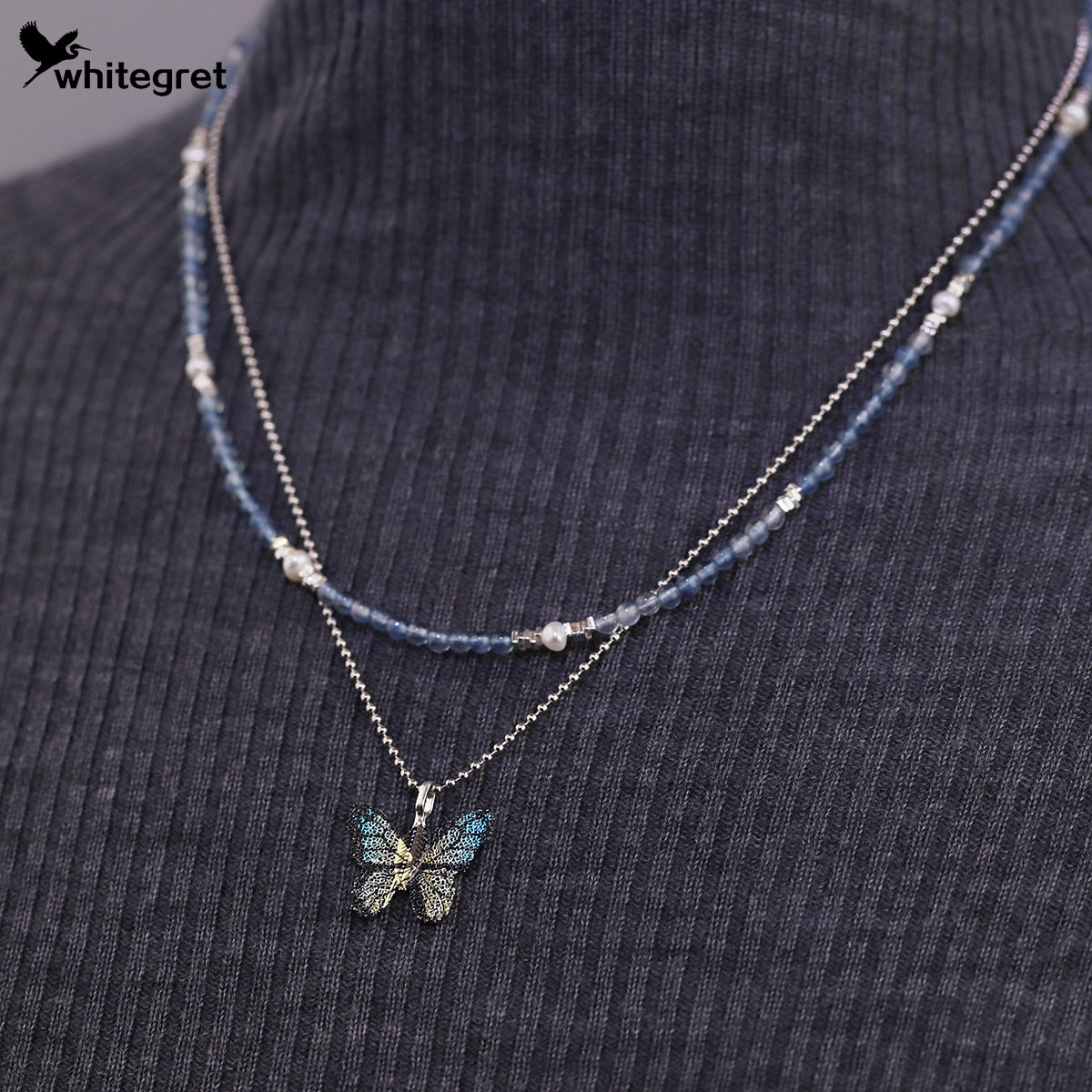 [WG0216] Aquamarine & Silver925 Necklace Bracelet Set