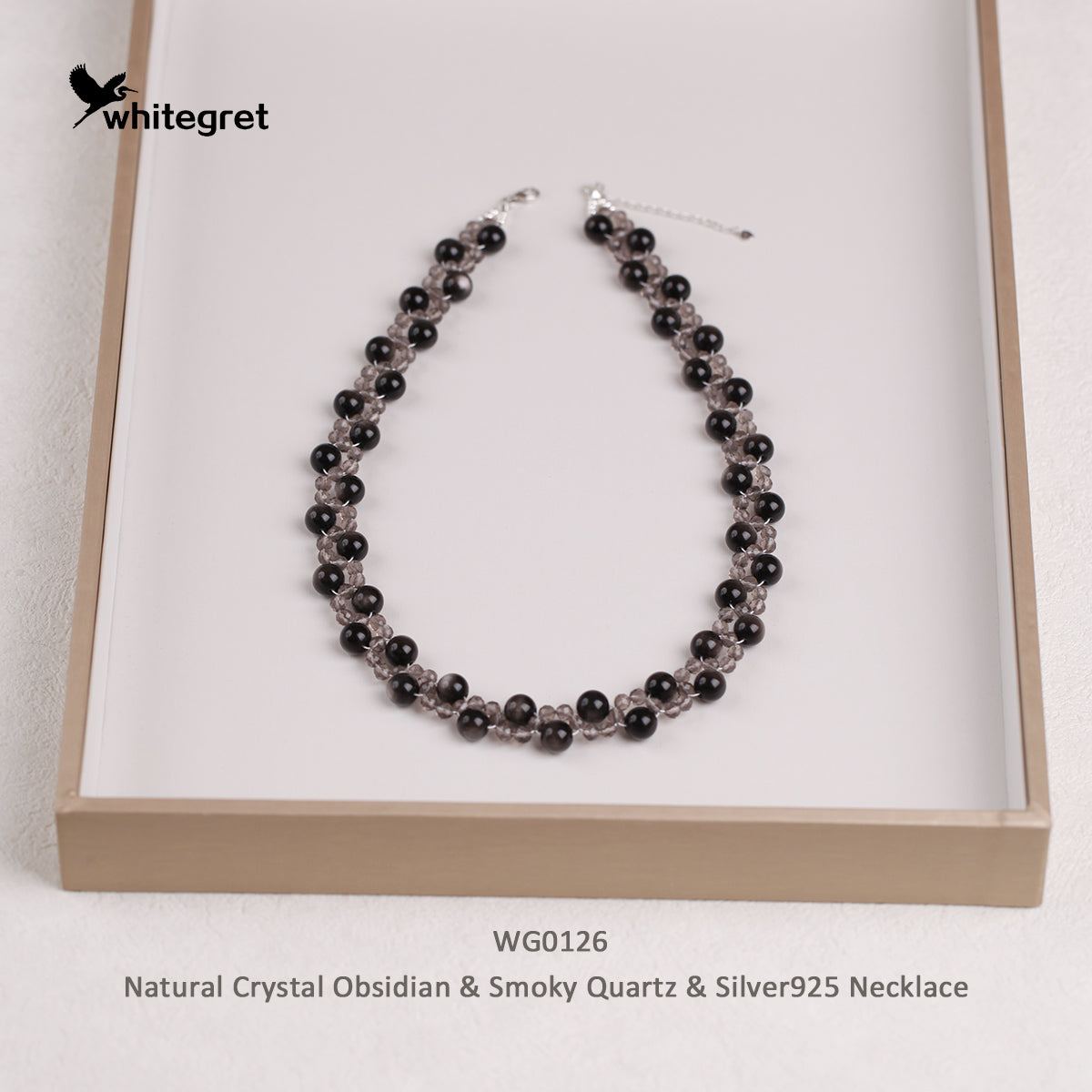 [WG0126] Natural Crystal Obsidian & Smoky Quartz & Silver925 Necklace