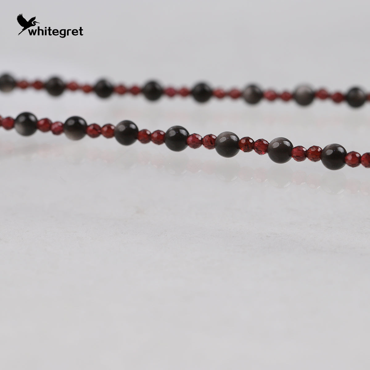 [WG0222] Natural Obsidian & Garnet Necklace and Bracelet set