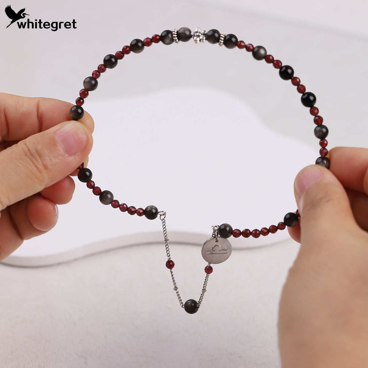 [WG0220] Natural Obsidian & Garnet Libra Bracelet
