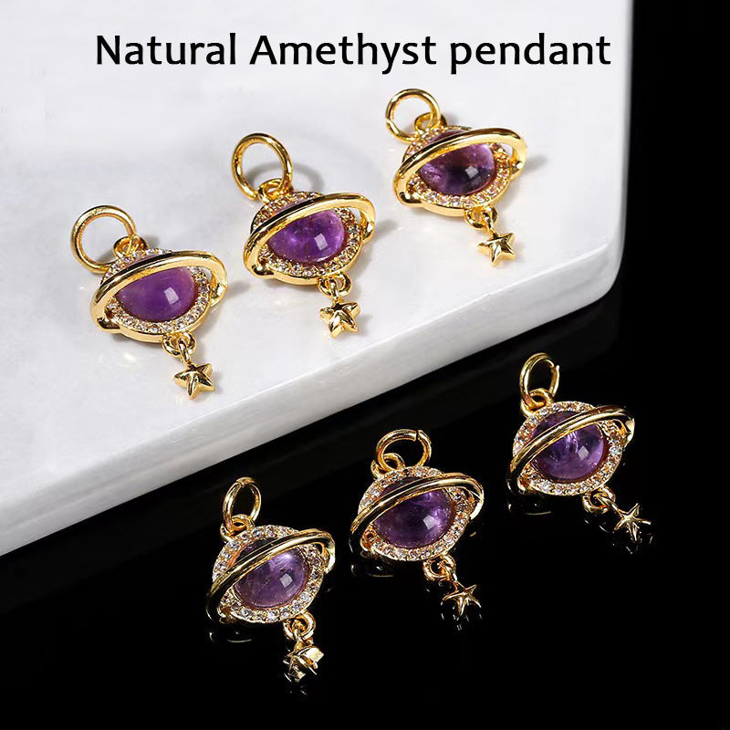 WG1072  Natural Amethyst Planet Pendant-diy charms